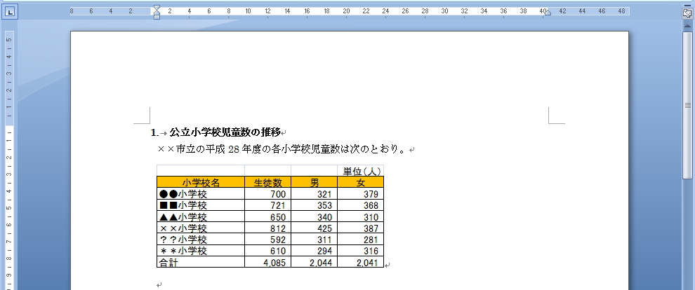 Wordへの表の挿入２